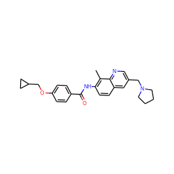 Cc1c(NC(=O)c2ccc(OCC3CC3)cc2)ccc2cc(CN3CCCC3)cnc12 ZINC000084705001