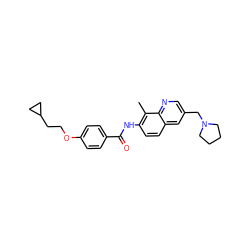 Cc1c(NC(=O)c2ccc(OCCC3CC3)cc2)ccc2cc(CN3CCCC3)cnc12 ZINC000084705005