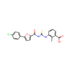 Cc1c(NC(=S)NC(=O)c2ccc(-c3ccc(Cl)cc3)o2)cccc1C(=O)O ZINC000001160283