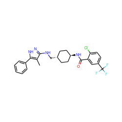 Cc1c(NC[C@H]2CC[C@H](NC(=O)c3cc(C(F)(F)F)ccc3Cl)CC2)n[nH]c1-c1ccccc1 ZINC000261133512