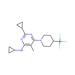 Cc1c(NC2CC2)nc(C2CC2)nc1N1CCC(C(F)(F)F)CC1 ZINC000028571476