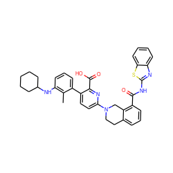 Cc1c(NC2CCCCC2)cccc1-c1ccc(N2CCc3cccc(C(=O)Nc4nc5ccccc5s4)c3C2)nc1C(=O)O ZINC000144495267