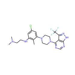 Cc1c(NCCN(C)C)cc(Cl)cc1N1CCN(c2ncnc3[nH]nc(C(F)(F)F)c23)CC1 ZINC000084603671