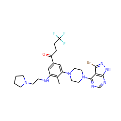 Cc1c(NCCN2CCCC2)cc(C(=O)CCC(F)(F)F)cc1N1CCN(c2ncnc3[nH]nc(Br)c23)CC1 ZINC000084596942