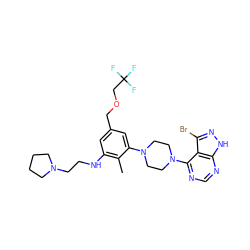 Cc1c(NCCN2CCCC2)cc(COCC(F)(F)F)cc1N1CCN(c2ncnc3[nH]nc(Br)c23)CC1 ZINC000084616378