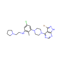 Cc1c(NCCN2CCCC2)cc(Cl)cc1N1CCN(c2ncnc3[nH]nc(Br)c23)CC1 ZINC000084632364