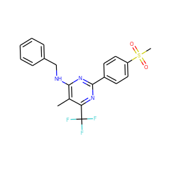 Cc1c(NCc2ccccc2)nc(-c2ccc(S(C)(=O)=O)cc2)nc1C(F)(F)F ZINC000029132201