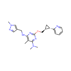 Cc1c(NCc2cnn(C)c2)nc(OC[C@H]2C[C@@H]2c2ccccn2)nc1N(C)C ZINC000114812875