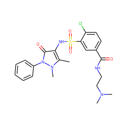 Cc1c(NS(=O)(=O)c2cc(C(=O)NCCN(C)C)ccc2Cl)c(=O)n(-c2ccccc2)n1C ZINC000003218289