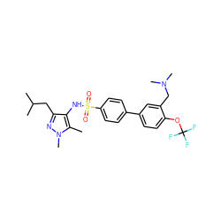 Cc1c(NS(=O)(=O)c2ccc(-c3ccc(OC(F)(F)F)c(CN(C)C)c3)cc2)c(CC(C)C)nn1C ZINC000199938798