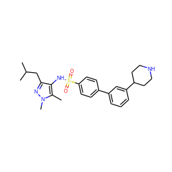 Cc1c(NS(=O)(=O)c2ccc(-c3cccc(C4CCNCC4)c3)cc2)c(CC(C)C)nn1C ZINC000199935968