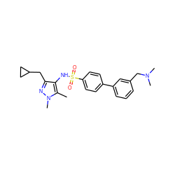 Cc1c(NS(=O)(=O)c2ccc(-c3cccc(CN(C)C)c3)cc2)c(CC2CC2)nn1C ZINC000150011505