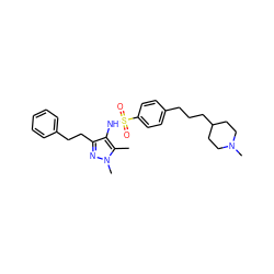 Cc1c(NS(=O)(=O)c2ccc(CCCC3CCN(C)CC3)cc2)c(CCc2ccccc2)nn1C ZINC000150011710