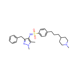 Cc1c(NS(=O)(=O)c2ccc(CCCC3CCN(C)CC3)cc2)c(Cc2ccccc2)nn1C ZINC001772575799