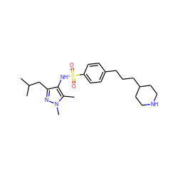 Cc1c(NS(=O)(=O)c2ccc(CCCC3CCNCC3)cc2)c(CC(C)C)nn1C ZINC001772581167