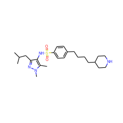 Cc1c(NS(=O)(=O)c2ccc(CCCCC3CCNCC3)cc2)c(CC(C)C)nn1C ZINC000199941342