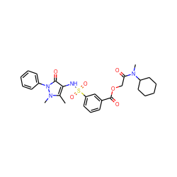 Cc1c(NS(=O)(=O)c2cccc(C(=O)OCC(=O)N(C)C3CCCCC3)c2)c(=O)n(-c2ccccc2)n1C ZINC000003289114