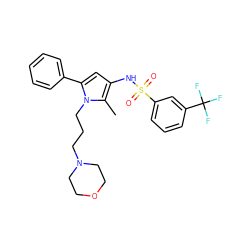 Cc1c(NS(=O)(=O)c2cccc(C(F)(F)F)c2)cc(-c2ccccc2)n1CCCN1CCOCC1 ZINC000220740982