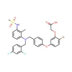 Cc1c(NS(C)(=O)=O)cccc1N(Cc1ccc(Oc2ccc(Br)c(OCC(=O)O)c2)cc1)Cc1ccc(F)cc1F ZINC000028468499