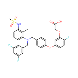 Cc1c(NS(C)(=O)=O)cccc1N(Cc1ccc(Oc2ccc(F)c(OCC(=O)O)c2)cc1)Cc1cc(F)cc(F)c1 ZINC000084738668