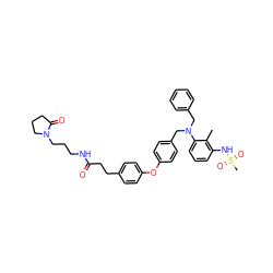 Cc1c(NS(C)(=O)=O)cccc1N(Cc1ccccc1)Cc1ccc(Oc2ccc(CCC(=O)NCCCN3CCCC3=O)cc2)cc1 ZINC000028372960