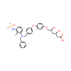 Cc1c(NS(C)(=O)=O)cccc1N(Cc1ccccc1)Cc1ccc(Oc2ccc(OC[C@@H](O)C[C@@H](O)CC(=O)O)cc2)cc1 ZINC000028359391