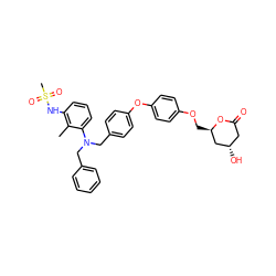 Cc1c(NS(C)(=O)=O)cccc1N(Cc1ccccc1)Cc1ccc(Oc2ccc(OC[C@@H]3C[C@@H](O)CC(=O)O3)cc2)cc1 ZINC000028352839