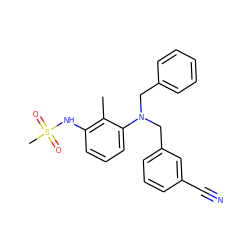 Cc1c(NS(C)(=O)=O)cccc1N(Cc1ccccc1)Cc1cccc(C#N)c1 ZINC000026280884