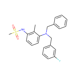 Cc1c(NS(C)(=O)=O)cccc1N(Cc1ccccc1)Cc1cccc(F)c1 ZINC000026292318