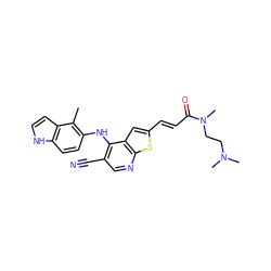 Cc1c(Nc2c(C#N)cnc3sc(/C=C/C(=O)N(C)CCN(C)C)cc23)ccc2[nH]ccc12 ZINC000040404089