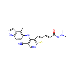 Cc1c(Nc2c(C#N)cnc3sc(/C=C/C(=O)NN(C)C)cc23)ccc2[nH]ccc12 ZINC000040917739