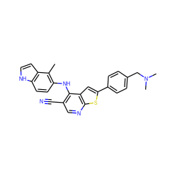 Cc1c(Nc2c(C#N)cnc3sc(-c4ccc(CN(C)C)cc4)cc23)ccc2[nH]ccc12 ZINC000035322355