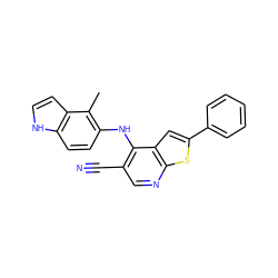 Cc1c(Nc2c(C#N)cnc3sc(-c4ccccc4)cc23)ccc2[nH]ccc12 ZINC000029046691