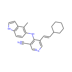 Cc1c(Nc2c(C#N)cncc2/C=C/C2CCCCC2)ccc2[nH]ccc12 ZINC000045253740