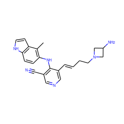 Cc1c(Nc2c(C#N)cncc2/C=C/CCN2CC(N)C2)ccc2[nH]ccc12 ZINC000045358069