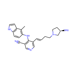 Cc1c(Nc2c(C#N)cncc2/C=C/CCN2CC[C@@H](N)C2)ccc2[nH]ccc12 ZINC000045351936