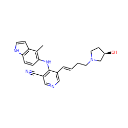 Cc1c(Nc2c(C#N)cncc2/C=C/CCN2CC[C@@H](O)C2)ccc2[nH]ccc12 ZINC000045351928