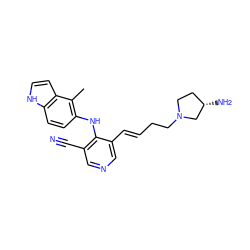 Cc1c(Nc2c(C#N)cncc2/C=C/CCN2CC[C@H](N)C2)ccc2[nH]ccc12 ZINC000045386643