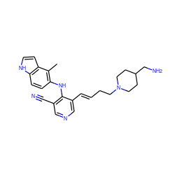 Cc1c(Nc2c(C#N)cncc2/C=C/CCN2CCC(CN)CC2)ccc2[nH]ccc12 ZINC000045358094