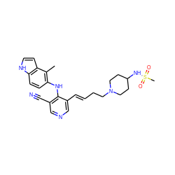 Cc1c(Nc2c(C#N)cncc2/C=C/CCN2CCC(NS(C)(=O)=O)CC2)ccc2[nH]ccc12 ZINC000045351831