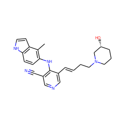 Cc1c(Nc2c(C#N)cncc2/C=C/CCN2CCC[C@@H](O)C2)ccc2[nH]ccc12 ZINC000045384298