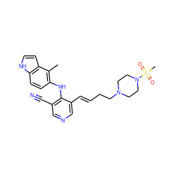 Cc1c(Nc2c(C#N)cncc2/C=C/CCN2CCN(S(C)(=O)=O)CC2)ccc2[nH]ccc12 ZINC000045352523