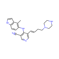 Cc1c(Nc2c(C#N)cncc2/C=C/CCN2CCNCC2)ccc2[nH]ccc12 ZINC000045389116