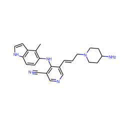 Cc1c(Nc2c(C#N)cncc2/C=C/CN2CCC(N)CC2)ccc2[nH]ccc12 ZINC000045349787