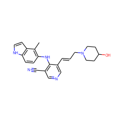 Cc1c(Nc2c(C#N)cncc2/C=C/CN2CCC(O)CC2)ccc2[nH]ccc12 ZINC000045392584