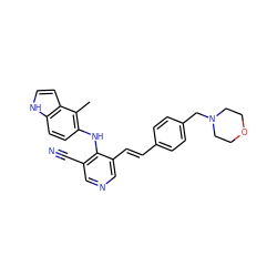 Cc1c(Nc2c(C#N)cncc2/C=C/c2ccc(CN3CCOCC3)cc2)ccc2[nH]ccc12 ZINC000049113506