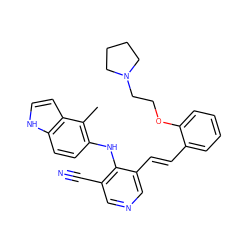 Cc1c(Nc2c(C#N)cncc2/C=C/c2ccccc2OCCN2CCCC2)ccc2[nH]ccc12 ZINC000045321300