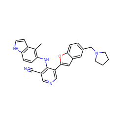 Cc1c(Nc2c(C#N)cncc2-c2cc3cc(CN4CCCC4)ccc3o2)ccc2[nH]ccc12 ZINC000045254505