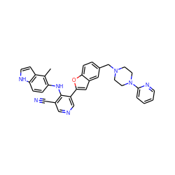 Cc1c(Nc2c(C#N)cncc2-c2cc3cc(CN4CCN(c5ccccn5)CC4)ccc3o2)ccc2[nH]ccc12 ZINC000049695409