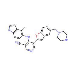 Cc1c(Nc2c(C#N)cncc2-c2cc3cc(CN4CCNCC4)ccc3o2)ccc2[nH]ccc12 ZINC000045318476